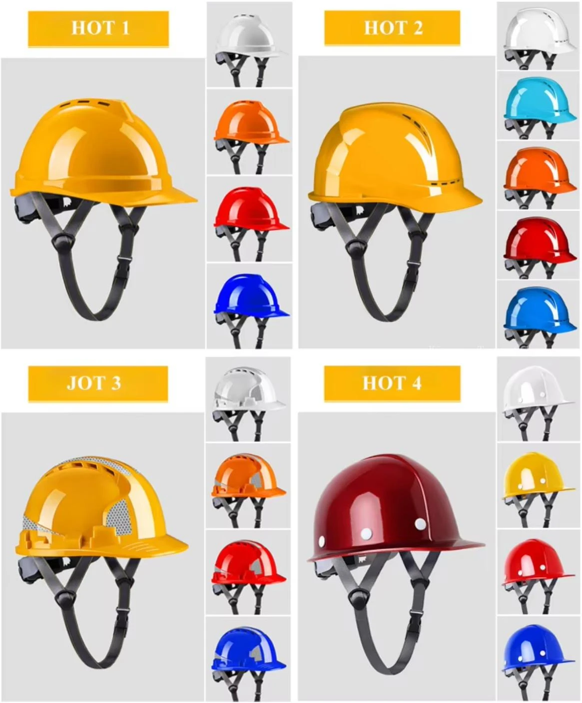 Construction hard hat with ABS shell chin strap and slotted side design for workplace safety